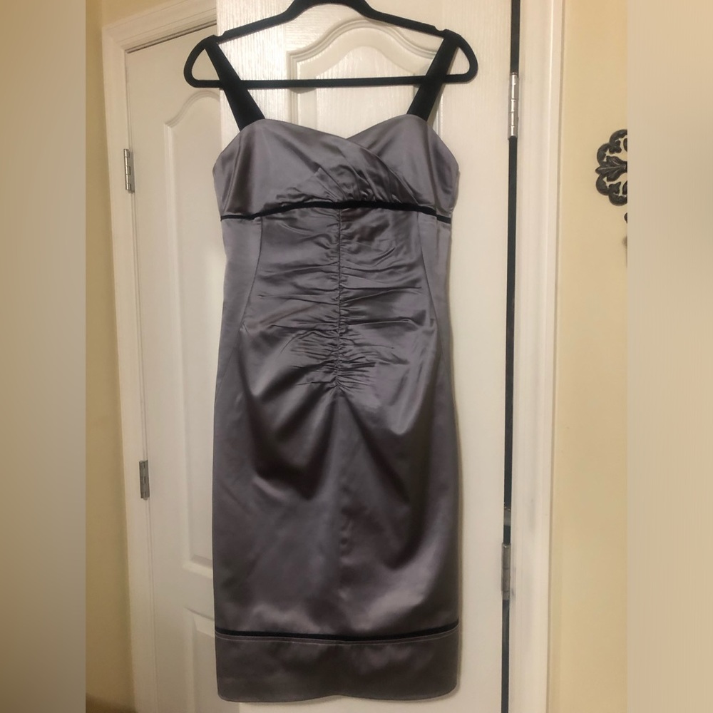 Flavio Castellani Satin Ruched Pencil Dress, Size 44-IT, US-4. Lilac/gray